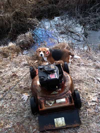 Mower pulled from stream
