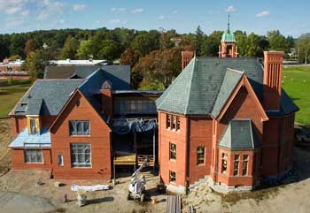View of the Pond Road side of the new library, taken from a construction lift. (Courtesy photo by Charles Kronauer) View of the Pond Road side of the new library, taken from a construction lift. (Courtesy photo by Charles Kronauer)