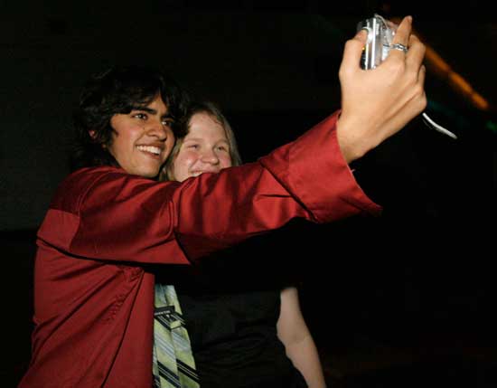 Arjuna Hayes and Maija Mednieks, tenth-graders at Bromfield, capture a moment at the Snowball.