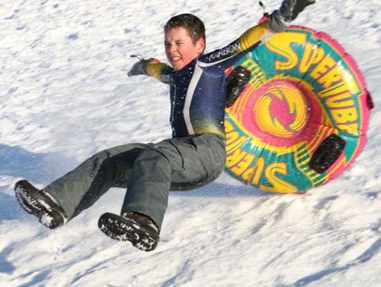 Peter Donaldson flies into the air on a jump.