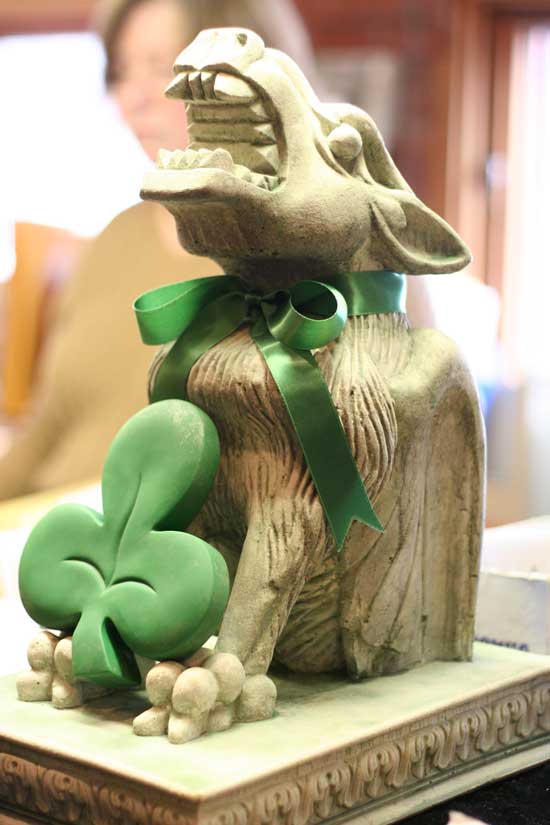The library's gargoyles claim a little Celtic pride this week.