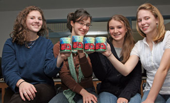 Catherine Jones, Lydia Cardenas, Riana Blinn, and Emily Firment toast with the mugs designed by Riana Blinn and Lydia Cardenas. (Photo by Rob Williams) Catherine Jones, Lydia Cardenas, Riana Blinn, and Emily Firment toast with the mugs designed by Riana Blinn and Lydia Cardenas. (Photo by Rob Williams)
