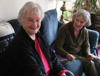 Charlanne Van Wormer reminisces with Ruthie Broughton, this year’s administrator of the Good Friday Walk, about the many years they’ve participated. (Photo by Lisa Aciukewicz) Charlanne Van Wormer reminisces with Ruthie Broughton, this year’s administrator of the Good Friday Walk, about the many years they’ve participated. (Photo by Lisa Aciukewicz)