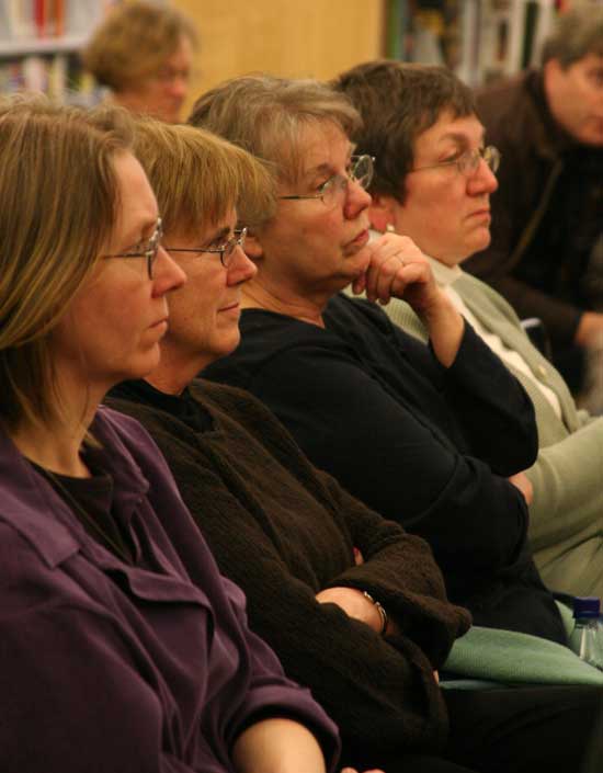 Colleen Pearce, Willie Wickman, Audrey Ball, and Barbara Kemp listen to the candidates.