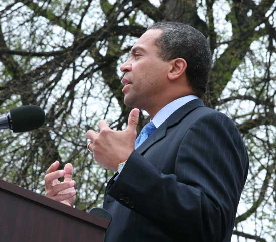 Governor Deval Patrick addresses the crowd.