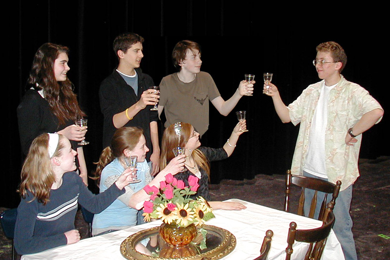 Gold medal winners for The Dining Room at the middle school drama festival, left to right: Molly O’Rourke Friel, Ben Landry, Joe Beebe, and Lewis Pacheco. Seated, left to right: Kate Shelton, Melanie Walker, and Rebecca Turner. (Courtesy photo)