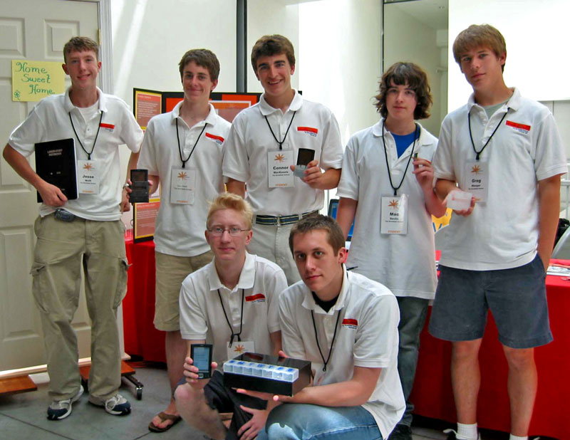 Bromfield InventTeam displays the Apod. Top row (left to right): Jesse Wolff, Sam Peisch, Connor MacKenzie, Mac Devlin, Greg Wenger. Bottom row: Adam Katcher, Jon Fricchione. (Photo by Alice Rennie) Bromfield InventTeam displays the Apod. Top row (left to right): Jesse Wolff, Sam Peisch, Connor MacKenzie, Mac Devlin, Greg Wenger. Bottom row: Adam Katcher, Jon Fricchione. (Photo by Alice Rennie)