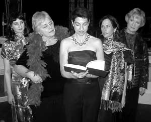 The cast of The Mistress Cycle (left to right): Kelsey Marksteiner, Bonnie Marchesani, Pat Lawrence, Kathleen Dalton, and Martha Brooks. The cast of The Mistress Cycle (left to right): Kelsey Marksteiner, Bonnie Marchesani, Pat Lawrence, Kathleen Dalton, and Martha Brooks.