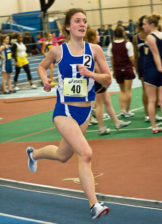 Bromfield's Emily Jones dominates another race in February. Jones went on to cap a spectacular high school track career when she easily won the MIAA All-State 2-mile run at Fitchburg State College. (Photo by Tyler Papazian)
