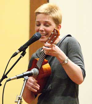 Erin Ash Sullivan plays ukulele to accompany her original composition at the Friends of the Arts talent show last Saturday night. (Photo by Lisa Aciukewicz) Erin Ash Sullivan plays ukulele to accompany her original composition at the Friends of the Arts talent show last Saturday night. (Photo by Lisa Aciukewicz)