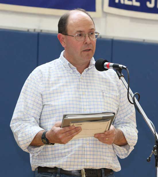 Chris Ashley, chairman of the Town Center Sewer Action Group, presents Article 24.