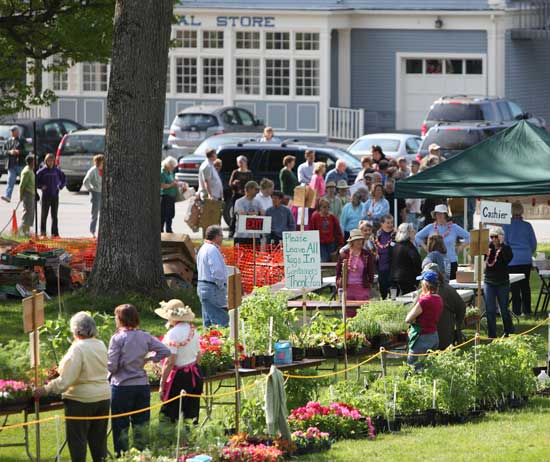 Customers wait to be let into the Garden Club Plant Sale May 16 on the Common.