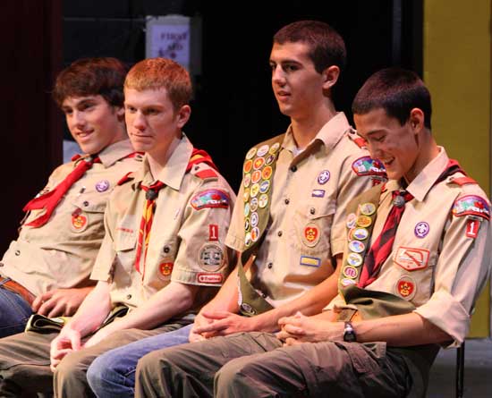 It was an unusal year for Troop 1, as four young men attained the rank of Eagle Scout. From left are Ryan Andrews, Will Gunner, Ben Landry, and Max Flaton.
