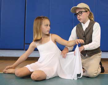 Sofia Maclean (left) and Patrice Mitchell run through a scene of Honk! Jr. during a rehearsal of the Superstar Productions performance that will run Saturday and Sunday at Bromfield. (Photo by Lisa Aciukewicz) Sofia Maclean (left) and Patrice Mitchell run through a scene of Honk! Jr. during a rehearsal of the Superstar Productions performance that will run Saturday and Sunday at Bromfield. (Photo by Lisa Aciukewicz)