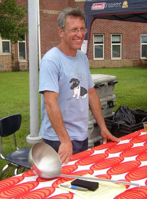 Chef Paul Correnty and his giant ladle on the opening day of the Farmers' Market. (Photo by Barbara Kemp) Chef Paul Correnty and his giant ladle on the opening day of the Farmers' Market. (Photo by Barbara Kemp)