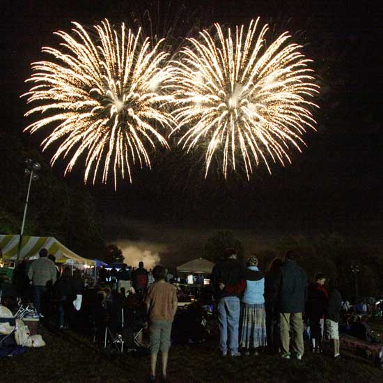 Fireworks explode over the Hazels' property at the annual Harvard Lions Club Fall Festival.