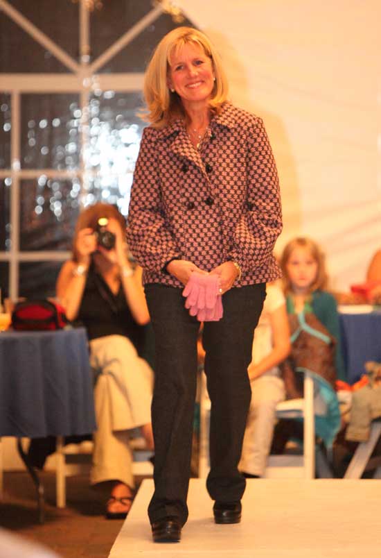 Heidi Siegrist, representing the Harvard Schools Trust, wears a pink and black jacket by Maestro along with snake-skin patterned jeans by Tribal.