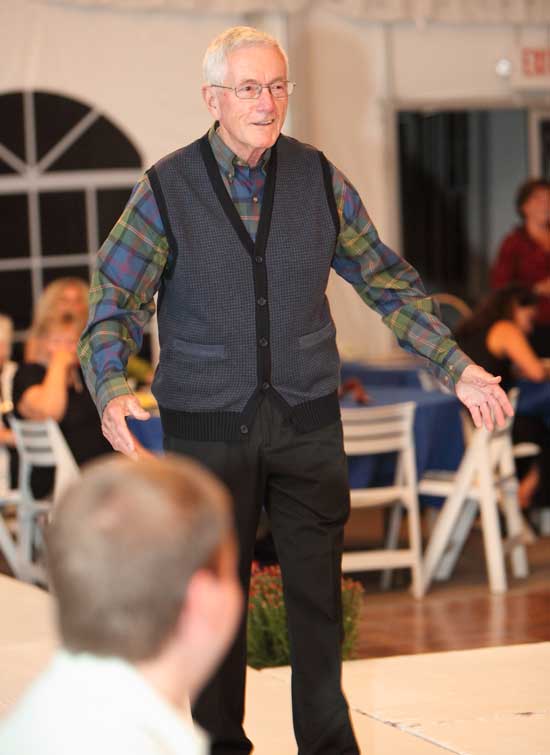 Former Selectman and Harvard Conservation Trust founder Larry Finnegan steps out in pants by Haggar, a dress shirt by Viyella, and a sleeveless hound's tooth plaid sweater by Alex Cannon.