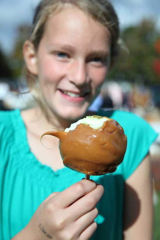 Hannah Wharton shows off her caramel apple’s cowlick.