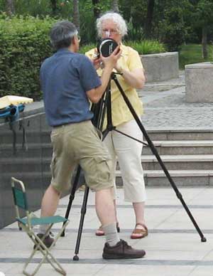 Eileen and Al, an astronomy buddy of Eileen’s, struggle to set up Eileen’s camera and telescope before the eclipse begins. (Photo by Ben Myers)