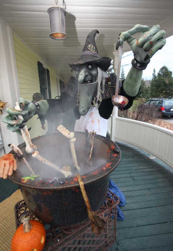 A giant witch stirs her potion on the porch of 13 Mass. Ave. As usual, homeowners Annmarie Tenero and Kevin Durand did not disappoint with their Halloween decorations.