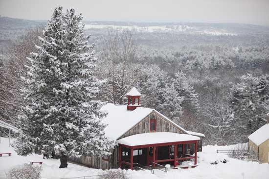 Snow transforms Fruitlands Museum into a beautiful winter wonderland in January.