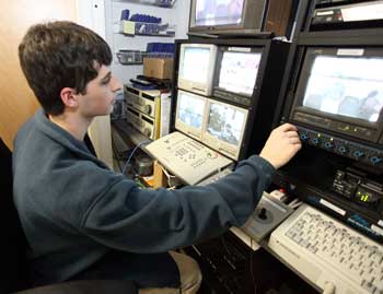 Bromfield senior Casey Clark mans the controls during a taping for local cable TV of a recent school committee meeting in Town Hall. (Photo by Lisa Aciukewicz) Bromfield senior Casey Clark mans the controls during a taping for local cable TV of a recent school committee meeting in Town Hall. (Photo by Lisa Aciukewicz)