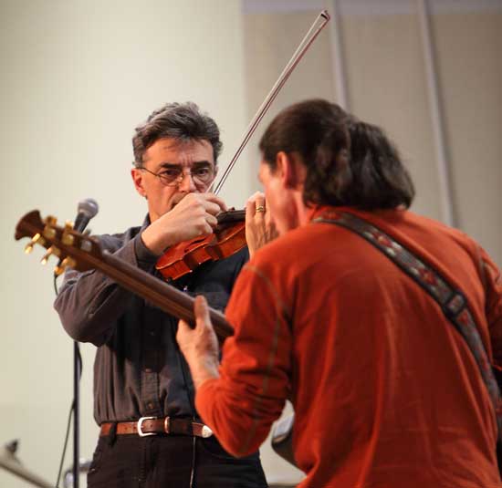 Marc Abouaf (left) and Francis Begue play Miles Davis' piece "Solar."