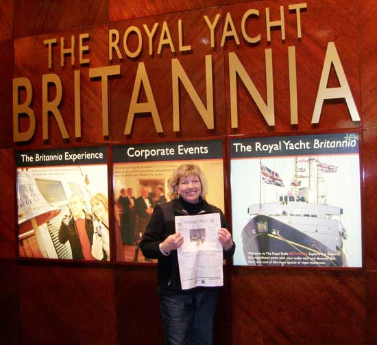 Jayne Blain of Blanchard Road shows off her Harvard Press at the Royal Yacht Britannia Visitor Centre in Edinburgh, Scotland, during a recent visit.