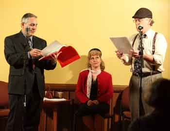 From left: Bob Eiland, Mary Helan Turner, and Keith Turner perform a live stage version of the 1948 Lux Radio Theater broadcast of Notorious. (Photo by Lisa Aciukewicz)