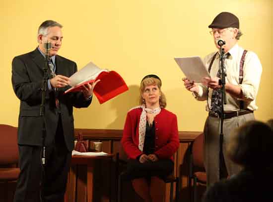 From left: Bob Eiland, Mary Helan Turner, and Keith Turner perform a live stage version of the 1948 Lux Radio Theater broadcast of Notorious.