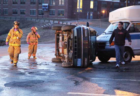 A mock accident involving the MART van was staged behind the library to provide firefighters and EMTs with a training opportunity on March 17.