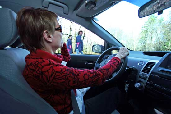 Alice Rennie checks in on walkers from the "toe truck." 