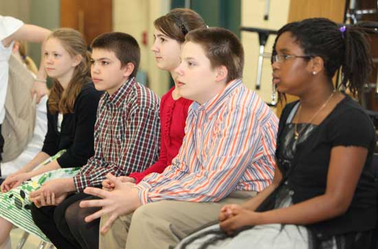 From left: Jackie Duckett, Ben Neville, Amanda Accorsi, Jonathan Schmidt, and Alexaleigh Colon listen to instruction ranging from how to thank your dance partner to what’s acceptable dress attire.