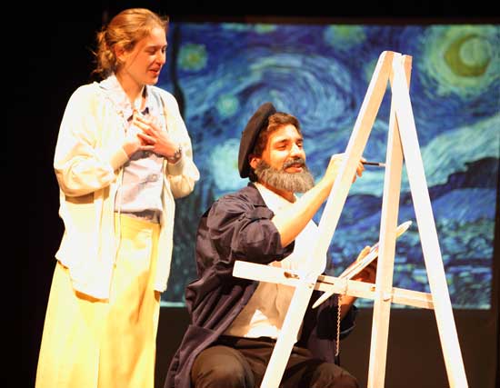 Bromfield seniors Melanie Walker and Clark Jacobson in Defying Gravity, the Bromfield Drama Society’s play that went to the finals of the Massachusetts High School Drama Festival and which kicked off  the Schools Trust Gala.