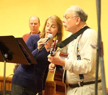 Steve Ormsby, Helen Batchelder, and Bill Cordner of the Minor Chord audition for the upcoming talent show. (Photo by Lisa Aciukewicz)