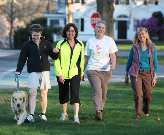 From left: Patty Ruze, Ann Whitney, Helen Hill, and Heidi Siegrist train for the Just ‘Cause, to raise money for the Virginia Thurston Healing Garden and the Massachusetts General Gillette Center for Women’s Cancers.