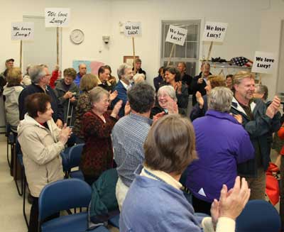 Residents give a standing ovation to Lucy Wallace at the the April 27 selectmen’s meeting as she completes 12 years serving as a town selectman. (Photos by Lisa Aciukewicz) Residents give a standing ovation to Lucy Wallace at the the April 27 selectmen’s meeting as she completes 12 years serving as a town selectman. (Photos by Lisa Aciukewicz)