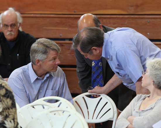 Fom left: EDAT Chairman Bill Johnson, Planning Board Chairman Joe Sudol, and Board of Selectmen Chairman Ron Ricci strategize.