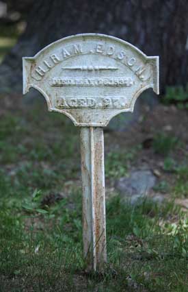 A Shaker gravemarker in the Shaker burial ground off South Shaker Road. (Photo by Lisa Aciukewicz)