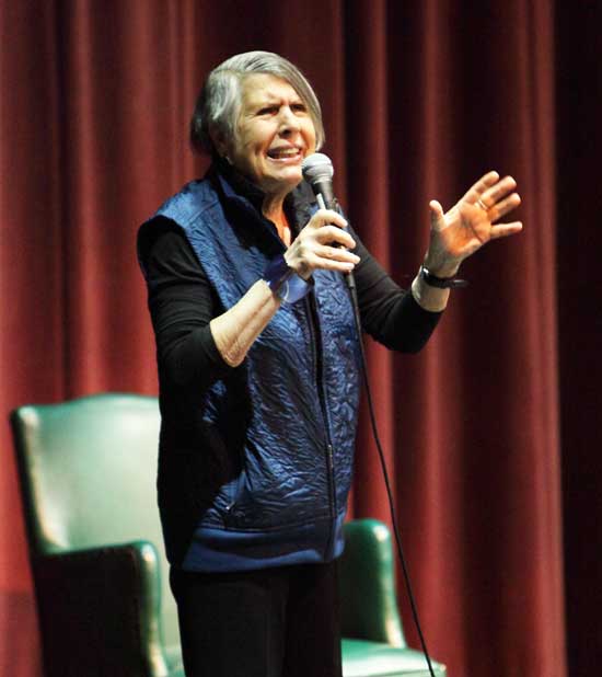 Holocaust survivor Marika Barnett speaks to Bromfield students about the Nazi occupation of Hungary. The talk on May 27 was part of "Facing History and Ourselves", a program that encourages dialogue about tolerance and justice.