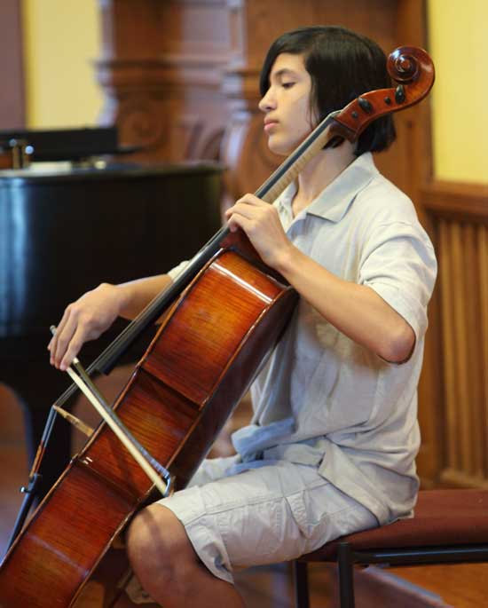 Eighth-grader Ryan O’Leary plays a Haydn cello concerto at a recital in Volunteers Hall on June 6.