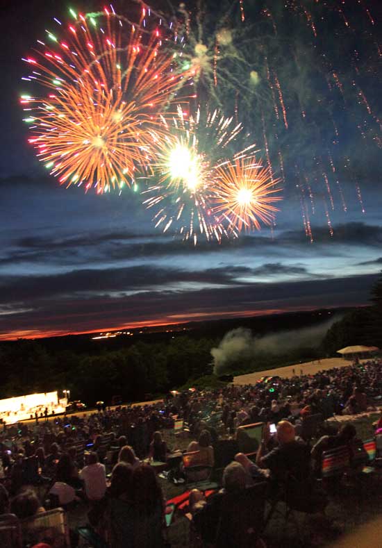The crowd at Fruitlands is treated to a spectacular display of fireworks.