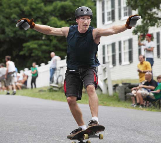 Dan Lawton of Attleboro pops onto two wheels during the slide jam event. He would later go on to win for the longest slide on hard wheels.