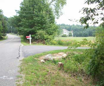 View of driveway at 339 Stow Road. Stump of former cedar tree can be seen in the foreground (Courtesy photo)