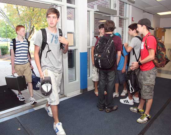 Ben Veno surveys the scene as he walks into Bromfield on Sept. 1.