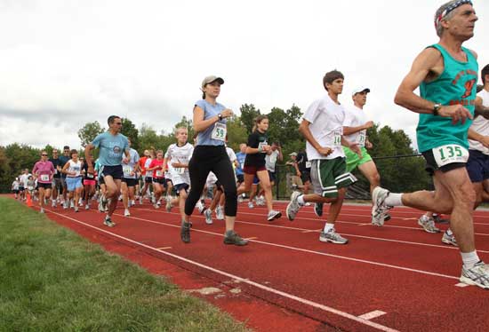 Runners take off at the Harvard Conservation Trust’s Race for the Hills, which kicked off at McCurdy Track on Lancaster County Road on Sept. 12.