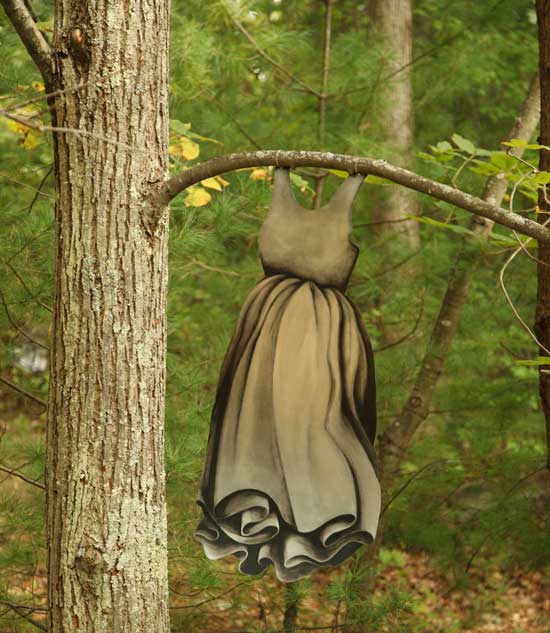 “5 Dresses” by Alicia Dwyer is one of the artworks seen at the Old Frog Pond sculpture walk on Eldridge Road.
