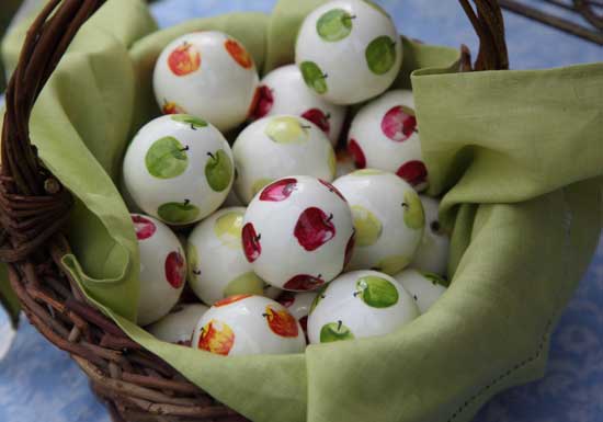 Handpainted knobs by Marcia Conant of Eggknobs sport a Harvard theme.