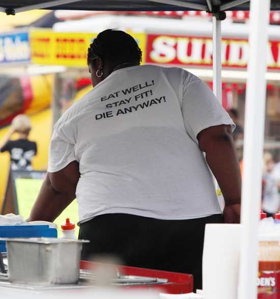 A vendor’s T-shirt says it all!